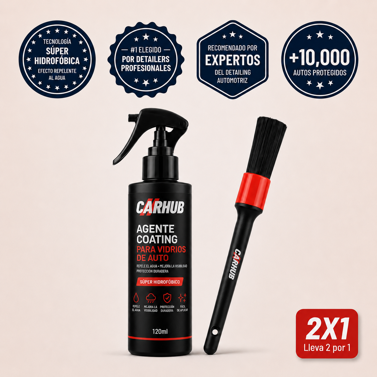 2x1 Agente Hidrofóbico para Vidrios CARHUB + Pincel Gratis