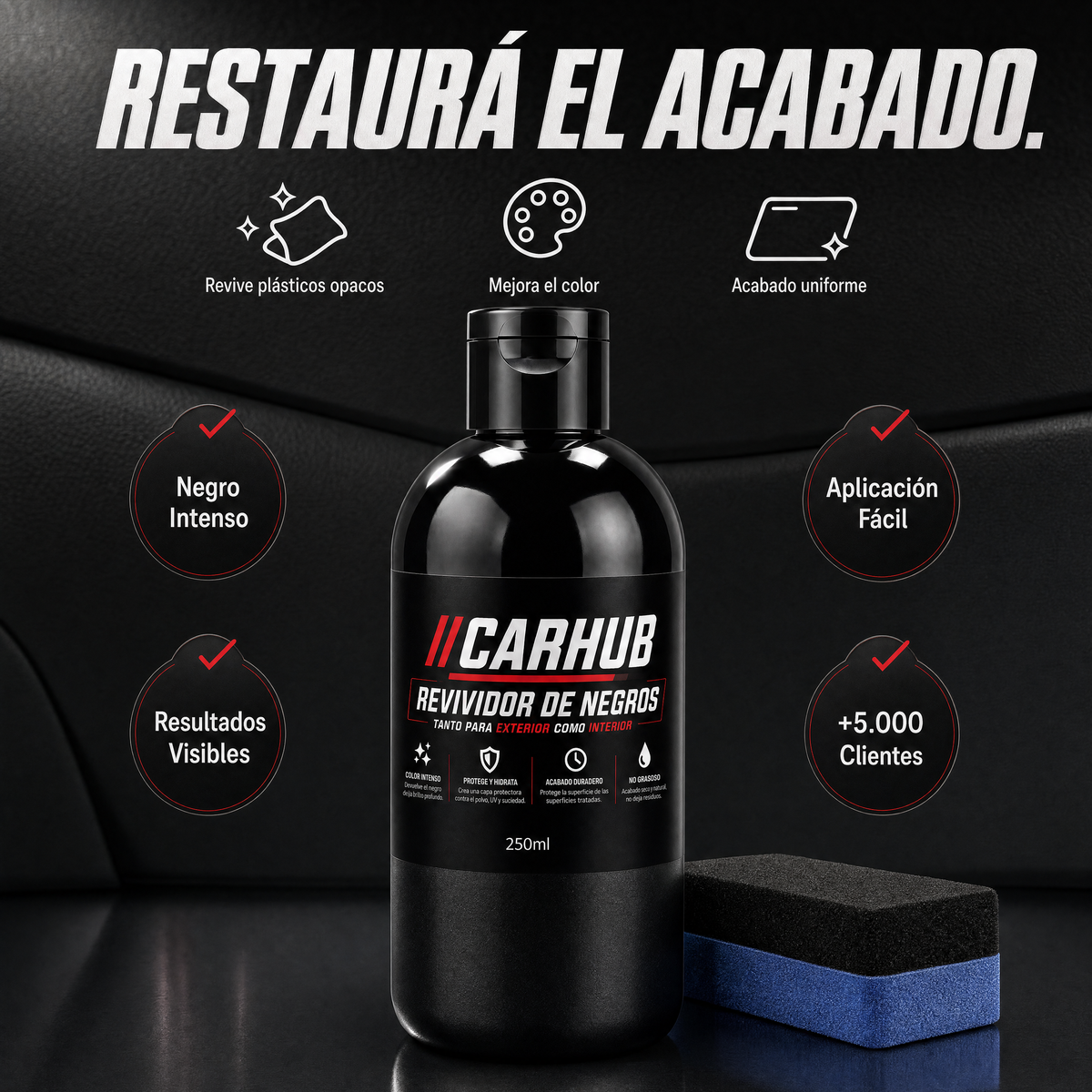 Kit "Efecto Nuevo": Restaurador de Plásticos CarHub + Aplicador GRATIS — imagen 2 de 7